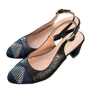 Sabrinas embellished round toe leather sling back block heels size 7